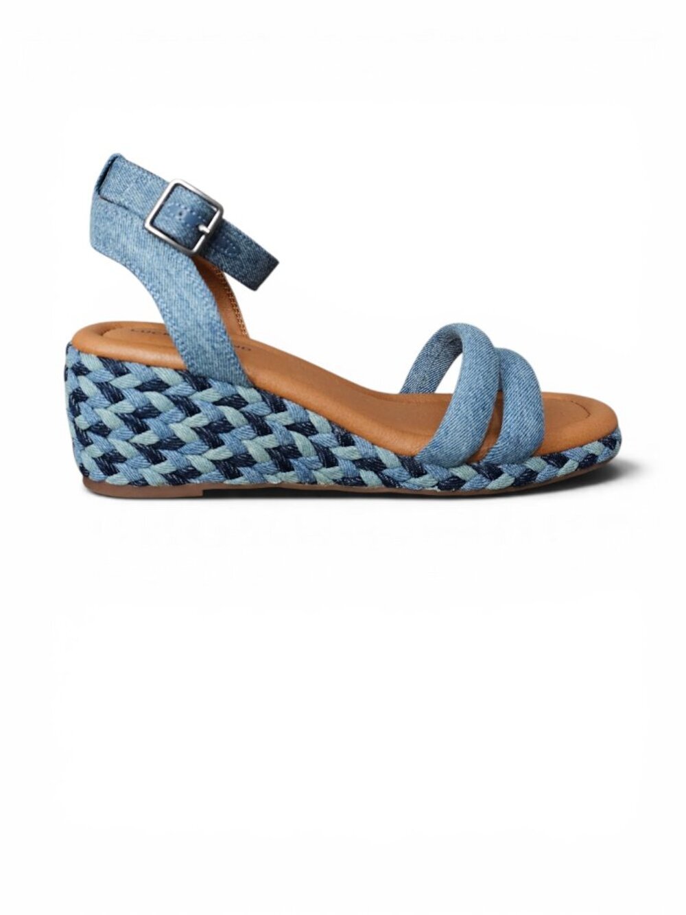 Lucky Brand Naylicia New Denim Wedge Boho Woven Heel Strap Sandal Blue Size 7.5